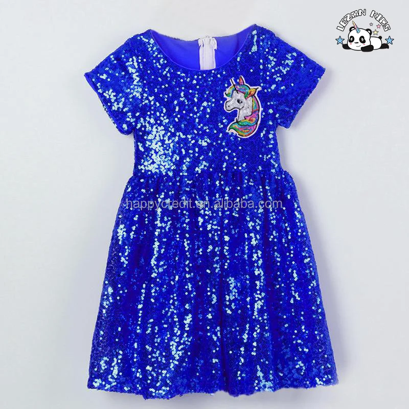 LEZONKIDS - OEM Customizable Fashion Customized Children Clothing Girls Sparkle Sequin Unicorn Dress for Kids Girls Sequin Dress